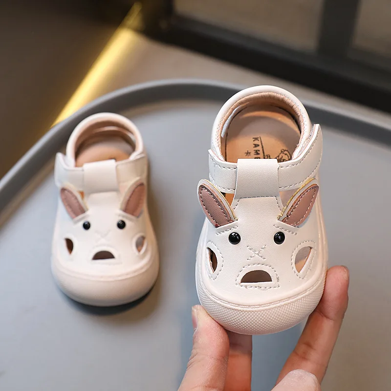 Summer Baby Boys Sandals Cartoon Bunny Rabbit Animal Breathable Non slip Girls shoes PU Leather First Walkers