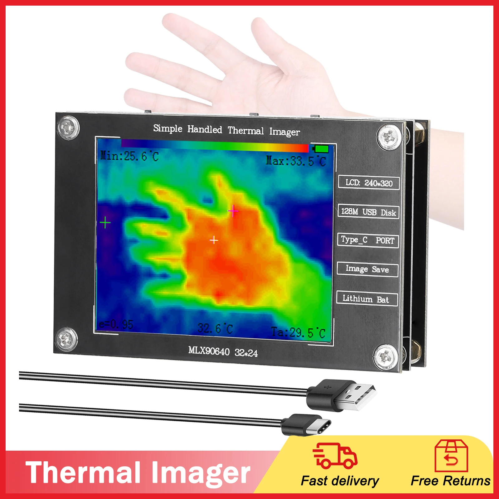 2.8 cali TFT kamera termowizyjna-40 ℃ do 300 ℃ małe kamera termowizyjna obsługują maksymalny minimalny pomiar temperatury w środku