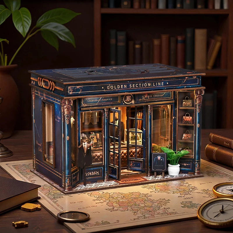 DIY Book Nook Kit Clothing Store 3D Wooden Miniature Dollhouse with LED Light Creative Bookshelf Insert Decor & Birthday Gifts