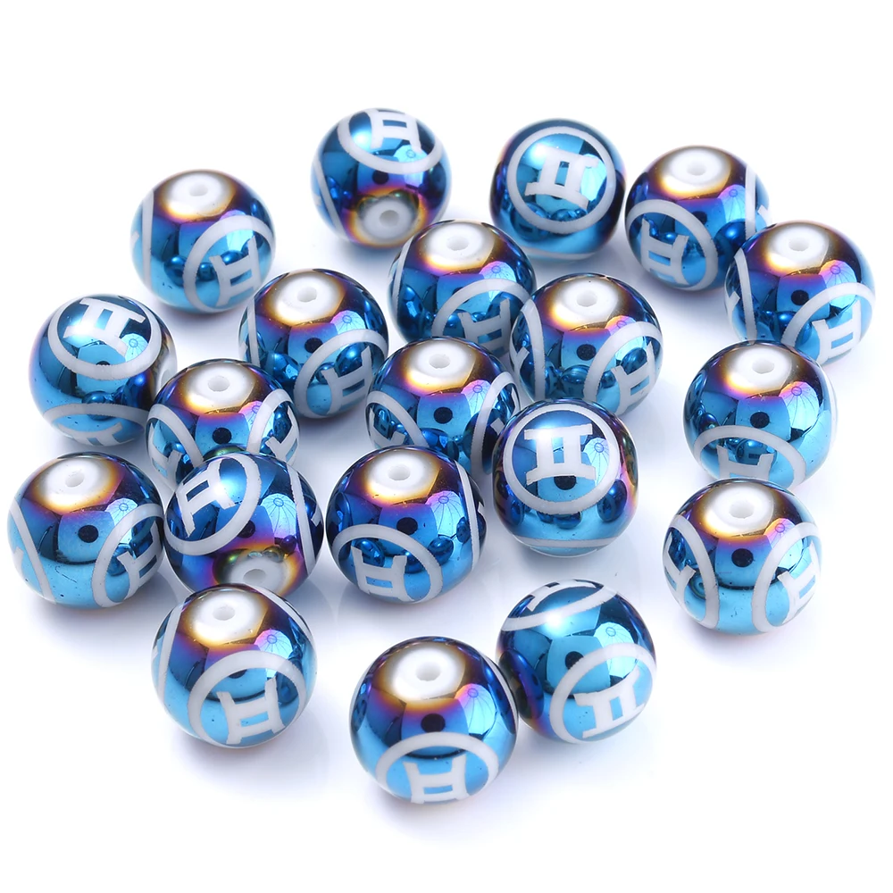 10 Stück 10 mm blaue Glasperlen mit Sternbildmuster, runde lose Abstandsperlen für DIY-Schmuckherstellung, Ohrringe, Armbandmaterial – Detail 4