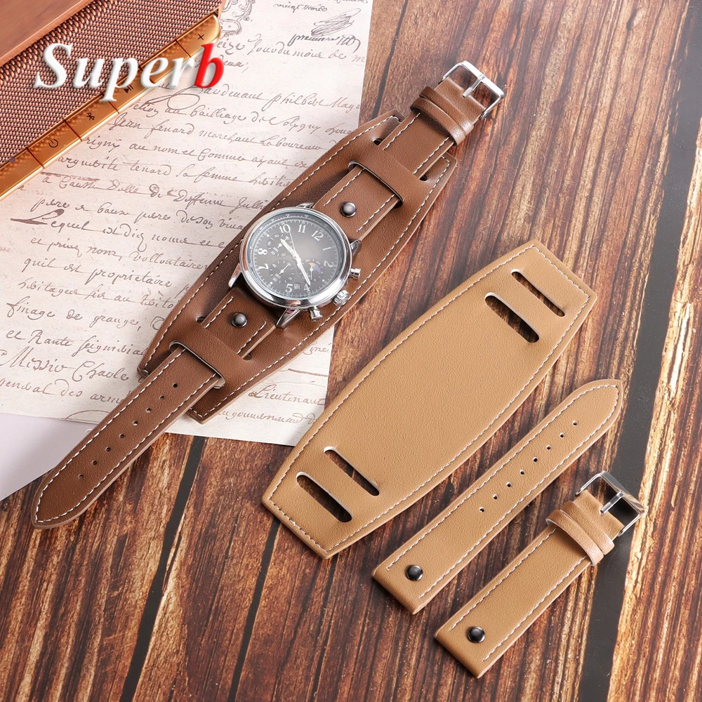 Vintage Leather Watchband 20mm 22mm 24mm Black Brown Pallet Leather Watch Strap Men Bracelets Watch accessories ﻿ image 2