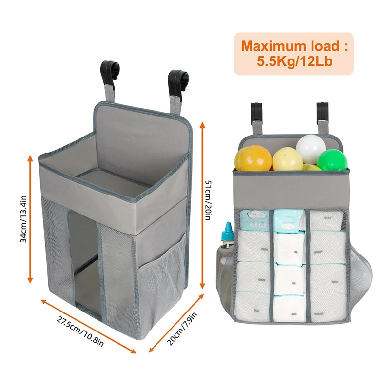 A63T-Baby Hanging Diaper Stacker Changing Table Organizer-Nursery Caddy For Cribs Playard