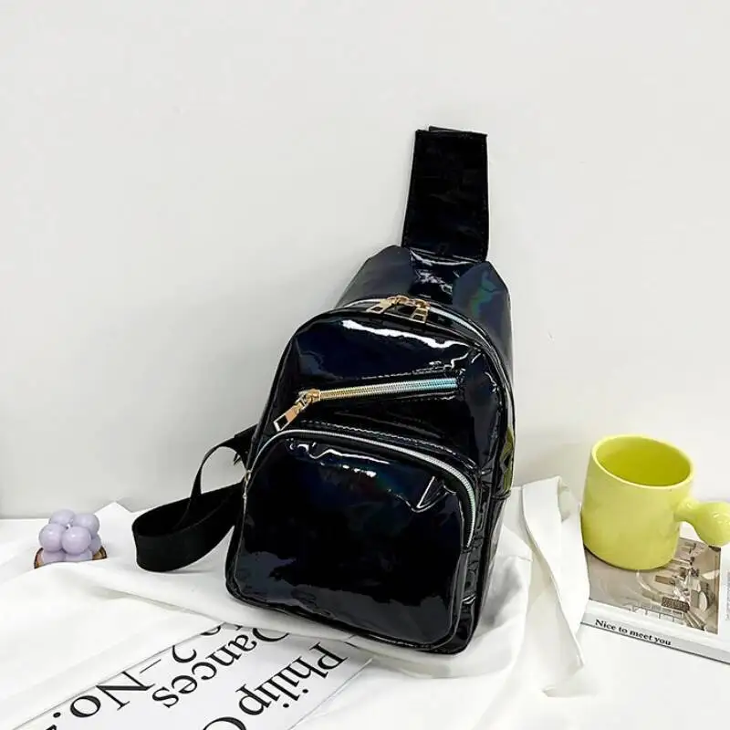Personality Casual Crossbody Bags For Women Y2k Aesthetic Fashion Ins Punk Handbags All Match Zipper Trend Holographic Chest Bag