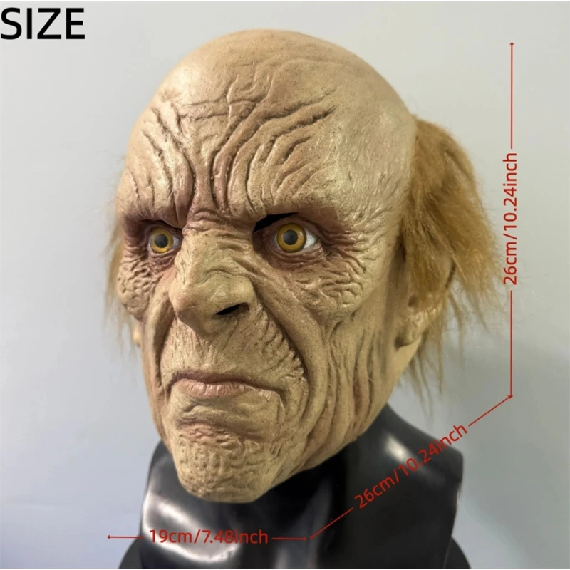 Latex Scary Old Man Mask Full Head Cosplay Vicious Realistic Horror Face Hood For Adults Men Women Halloween Party Haunted Prop