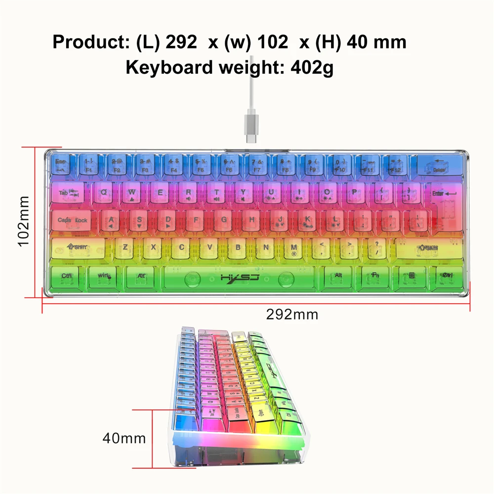 HXSJ V700 Wired Gaming Keyboard,RGB Backlit Ultra-Compact Small Keyboard Mini Compact 61 Keys Keyboard