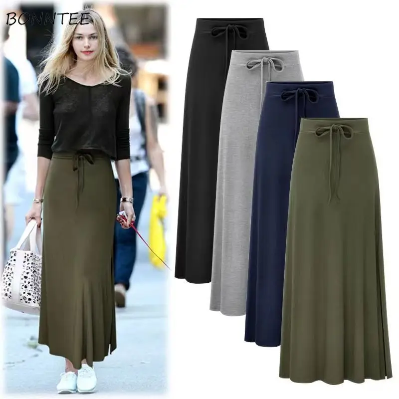 Midi Skirts Women Solid Simple Elegant All-match Gentle Korean Fashion Faldas Baggy Casual Spring Autumn High Street Womens Chic