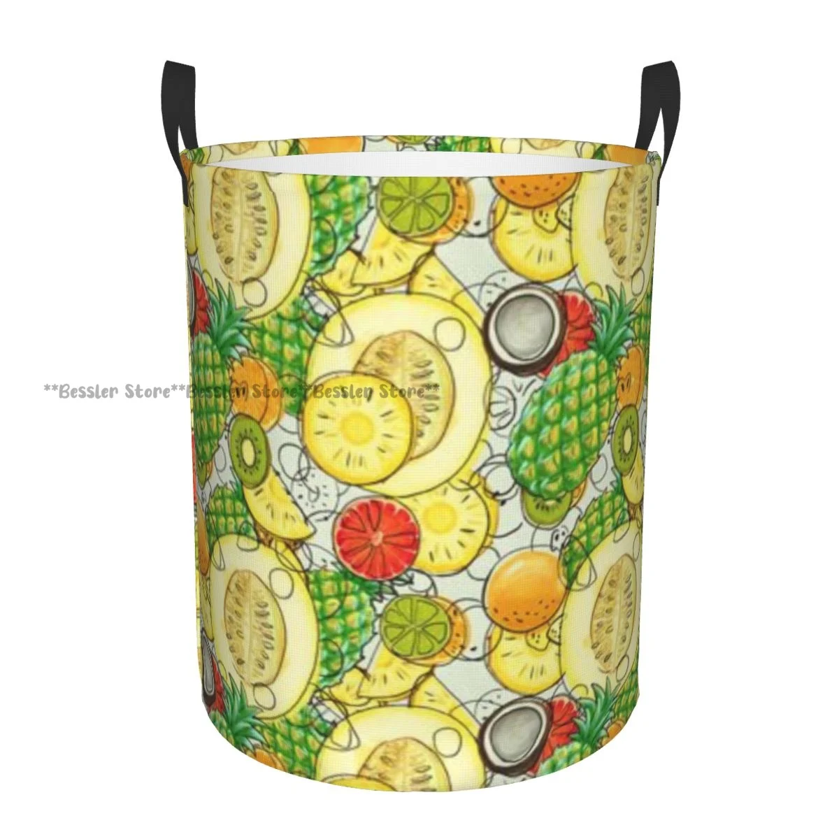 Dirty Laundry Basket Bananas Coconuts Pineapples Papaya Melon Summer Background Folding Clothing Storage Bucket