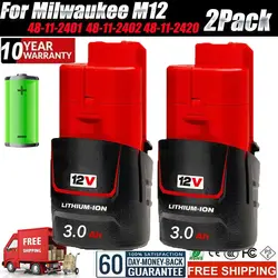 3000mAh Battery for Milwaukee M12 Lithium M12B2 M12 XC 48-11-2430 48-11-241148-11-2401 MIL-12A-LI Tool Batteries