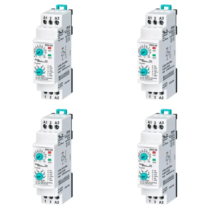 ABAH-4X ERV-08 On Delay Multifunctional Time Relay Electronic Adjustable (0,1Sec.-100 Hours)