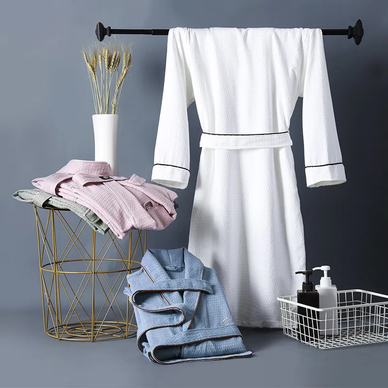 Pure Cotton Bathrobe Hotel Bathrobe Waffle Pattern Couple's Water Absorbing Pajamas Home Clothing Sleep & Lounge Robes