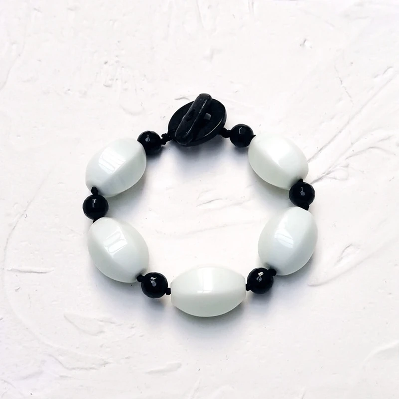 Lii Ji Black and White Bracelet Women Jewelry Gift Stock Sale Onyx Crystal Quartz Ceramics