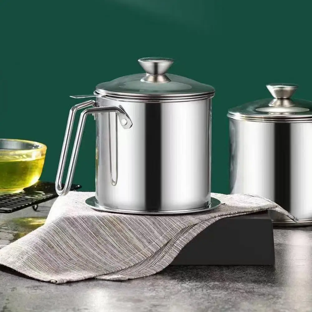 1.3L Kitchen Oil Jug Stainless Steel Oil Filter Container with Fine Mesh Rust-Proof Dishwasher Safe Kitchen Oil Tank for Frying