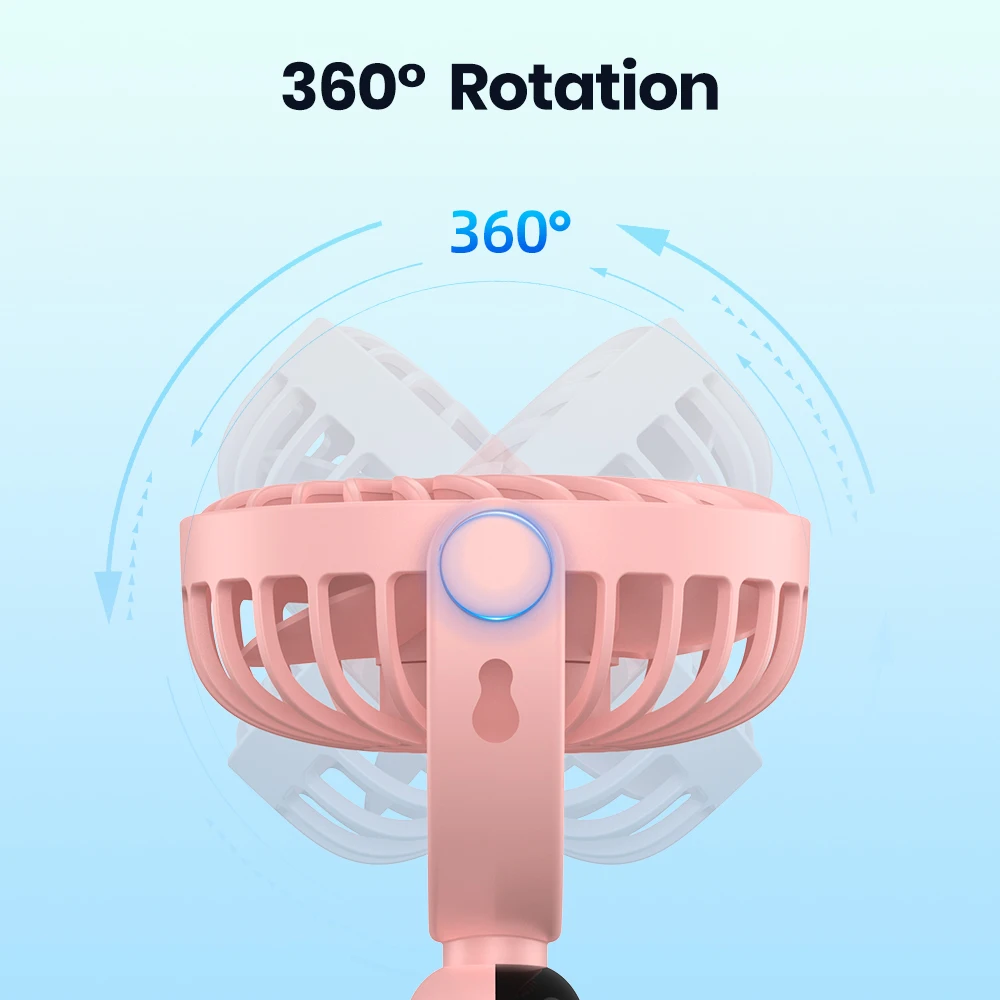 TOPK Mini Portable Handheld Fan USB Rechargeable Fan 360° Rotatable Handheld and Neck 2in1 Cooling Hand Fans Ventilation Fan