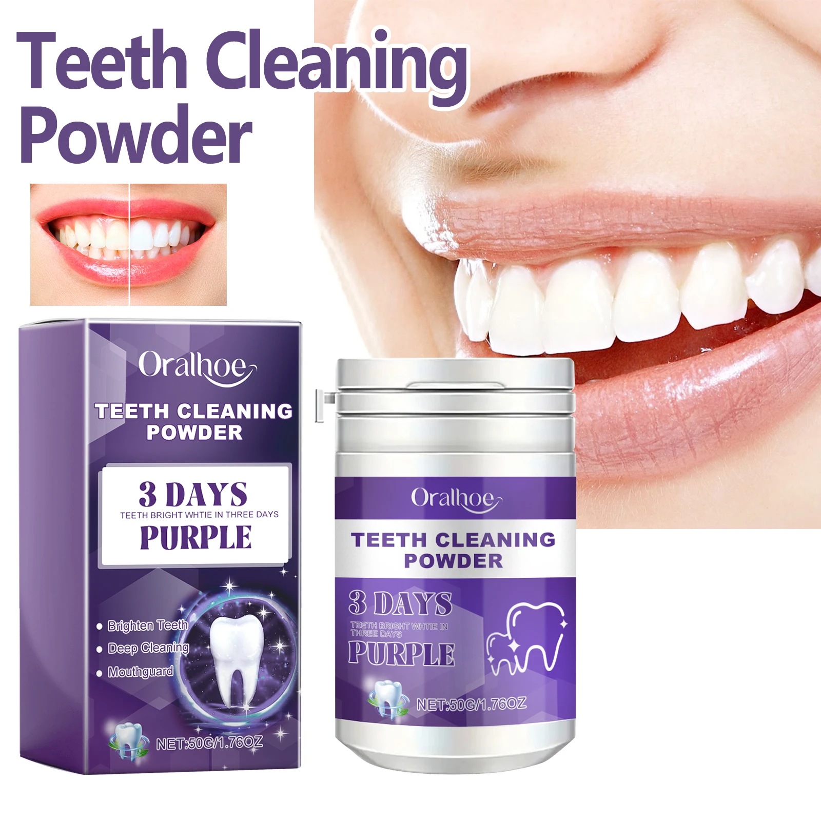 2PCS Oralhoe Purple Toothpaste with Mint Flavor Gentle Teeth Cleaning Breath Freshener Stain Remover Daily Oral Care Hygiene