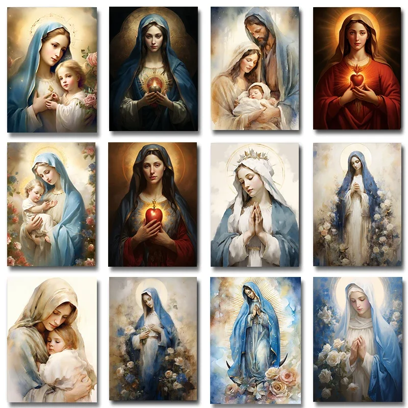 1PCS frameless Canvas paintingWatercolor Art Blessed Virgin Mary Heart  Poster Print Jesus Bible  Christian Faith Canvas Pain