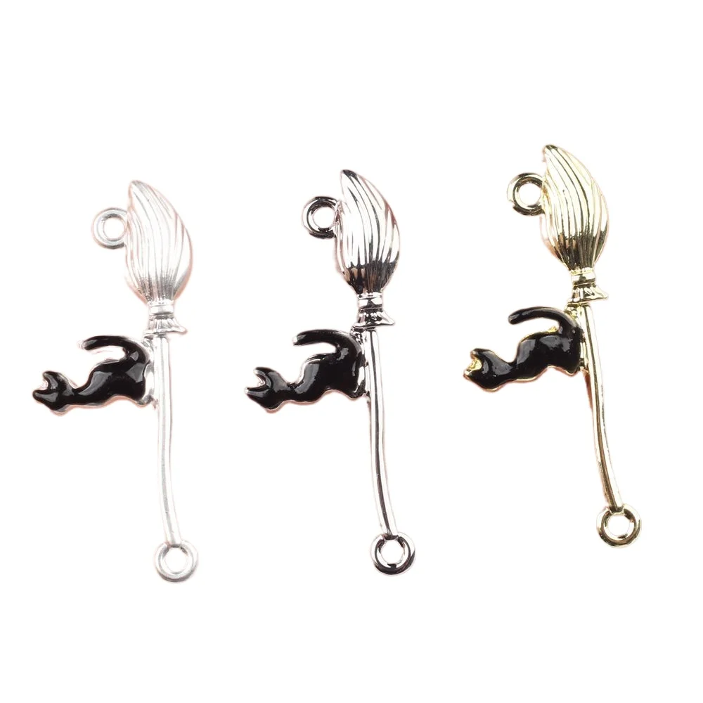 6pcs/lot 20*25MM Zinc Alloy Enamel Witch Cat Double Hanging Connector Pendant Charms DIY Necklace Bracelet Earrings Accessorie