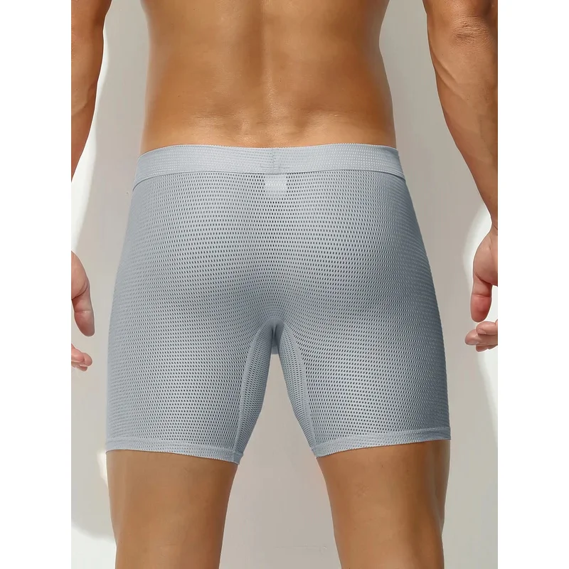 Supportive Open Fly Front Boxer Shorts Mens Stretch Long Leg Sport Boxers Breathable Mesh Fly Zone Moisture-Wicking Underwear