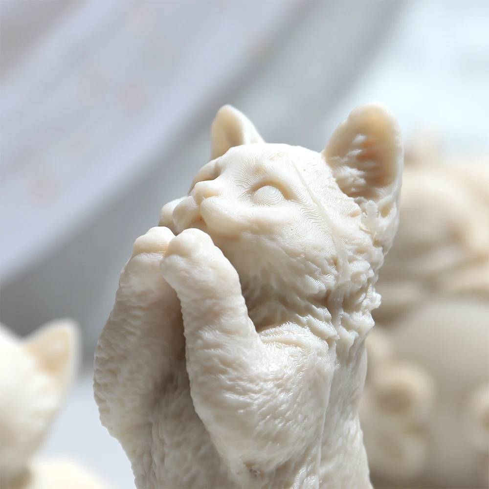 3D Standing Praying Cat Candle Silicone Mold DIY Resin Plaster Animal Kitten Ornament Mould Scented Candle Making Supplies