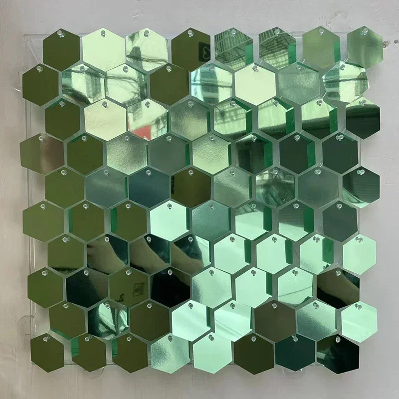 12/16/18 Stück sechseckige Pailletten-Hintergrundplatten für Hochzeit, Geburtstag, Party, Hintergrund, Wanddekoration, schimmernder Hintergrund, Vorhang, 30 x 30 cm – Detail 17