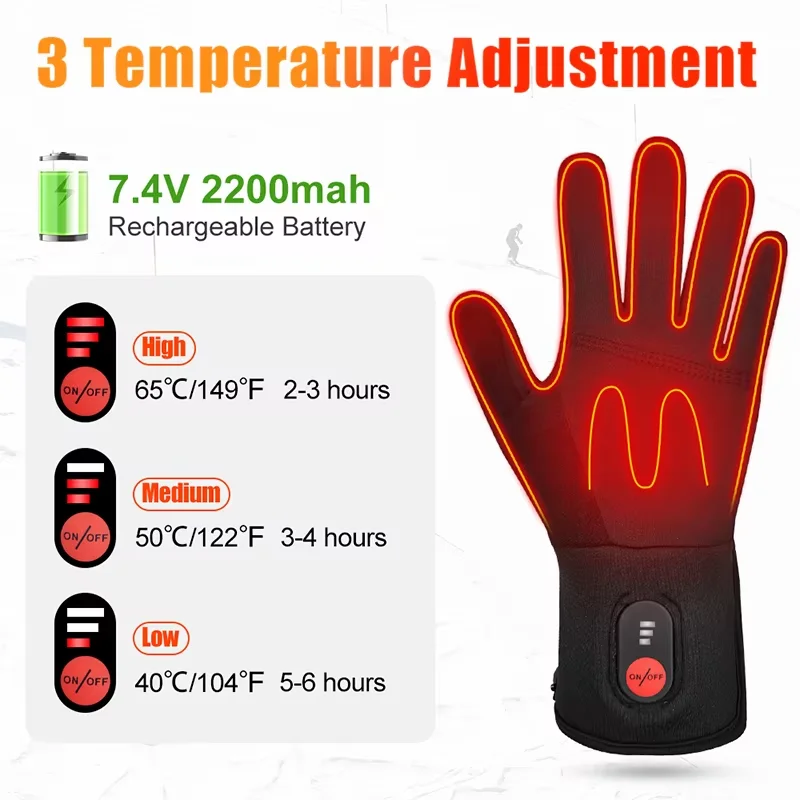 Custom Waterproof Thermal Winter Rechargeable Battery Heating Glove Touch Screen Other Sports Racing Electric Heated Ski Gloves