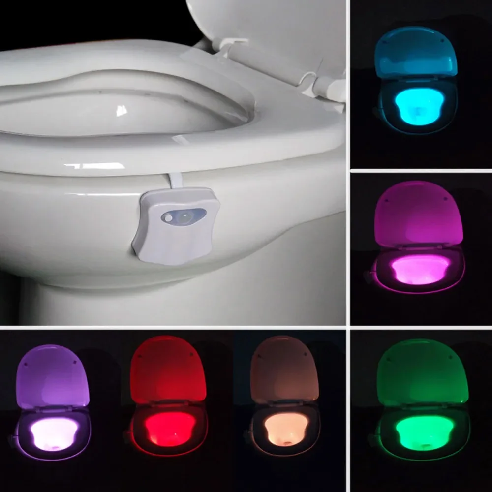 8 Color LED Bathroom Toilet Nightlight Smart PIR  Body Motion Activated On/Off Seat Sensor Lamp RGB Toilet Lid Light