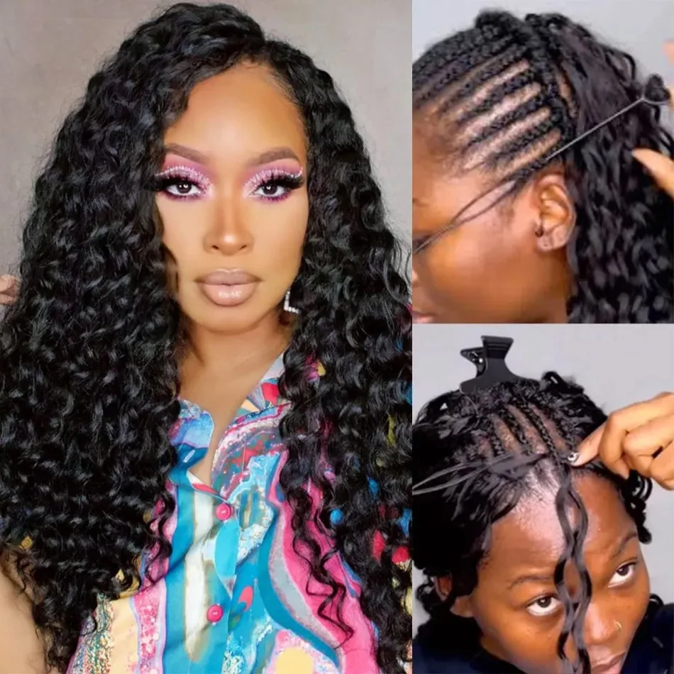 

Волосы для плетения крючком из натуральных волос: глубокая волна, кудрявые, с безузловыми косичками, объемные, для крючкового плетения, Miracle Knots