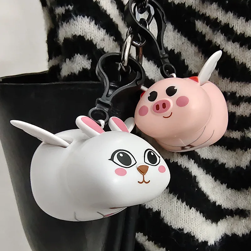 Flying Rabbit Pendant Wings Can Fly Pull Rope Toys Add Wings Like Tiger Little Flying Pig Keychain Pendant Birthday Gift