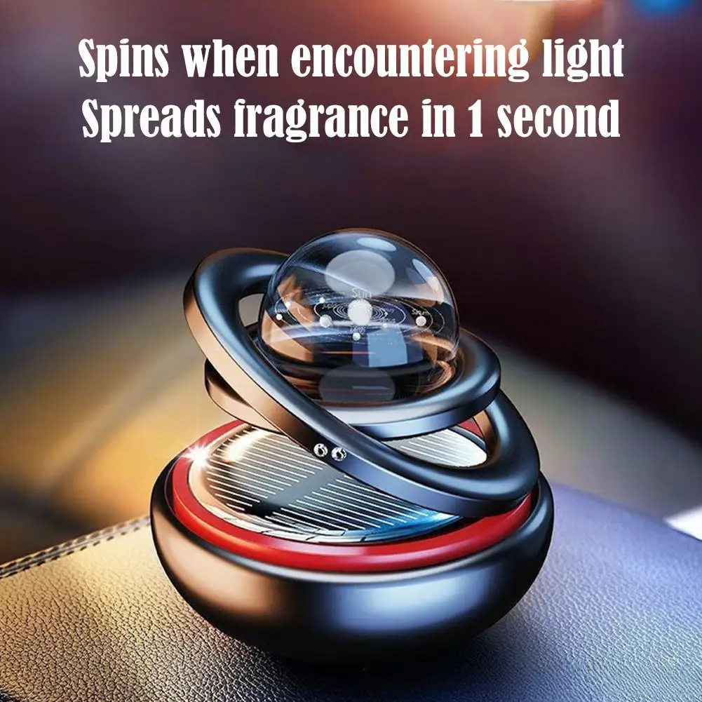 Solar Powered Car Decor Auto Rotating Double Ring Floating Ornament 360° Spinning Dashboard Decoration for Vehicles Windshield