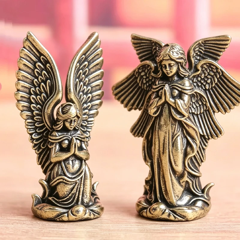 solid new Brass Goddess Guardian Angel Small Statue Characters Figurines Desk Decoration Crafts Home Decor Ornament Accessories