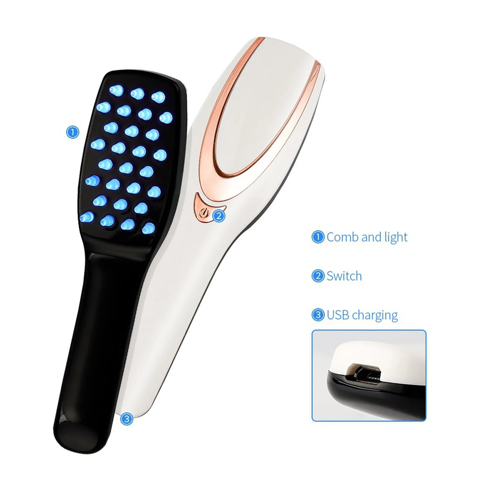 Hoofdhuid Massager Rood Licht Therapie Blauw Licht Therapie Haargroei Borstel Fototherapie Kam Trillingen Massage Hoofdhuid Voeding