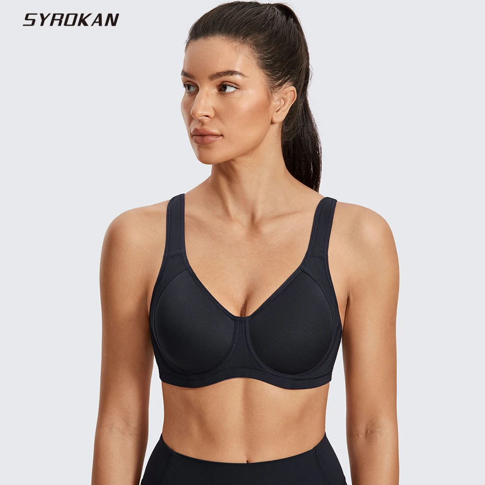 SYROKAN Bras Women High Impact Full Coverage Underwire Molded Active Workout Sports Bra Gym Running Yoga Underwear Solid Summer