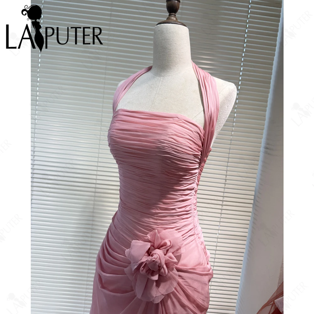 الوردي فساتين حفلة موسيقية حورية البحر الرسن Ruched صد ثوب مسائي الوردي 3D الزهور الجنية الفتيات لطيف اللباس الرسمي