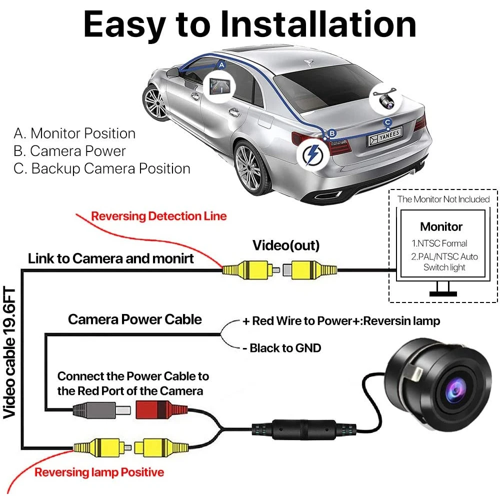 Car Rear View Camera Night Vision Reversing Auto Parking Camera IP68 Waterproof CCD LED Auto Backup Monitor 170 Degree HD Image