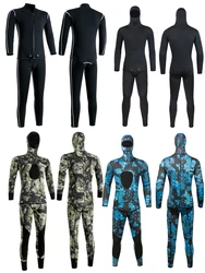 Camo Spearfishing Wetsuits for Men Women, 5mm Neoprene Top+Pants Two Pieces Set Hooded Super Stretch Scuba Diving Suit