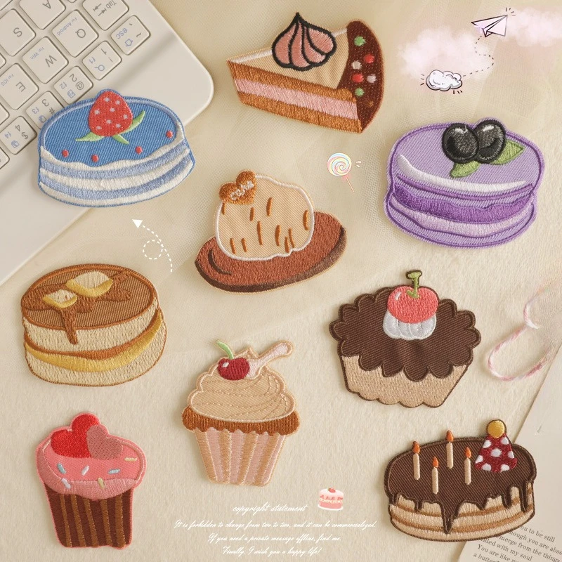 DIY Embroidery Patches - Cute Cartoon Cake Design Original Fabric Badges for Clothing Custom Self-Adhesive Embroidered Labels