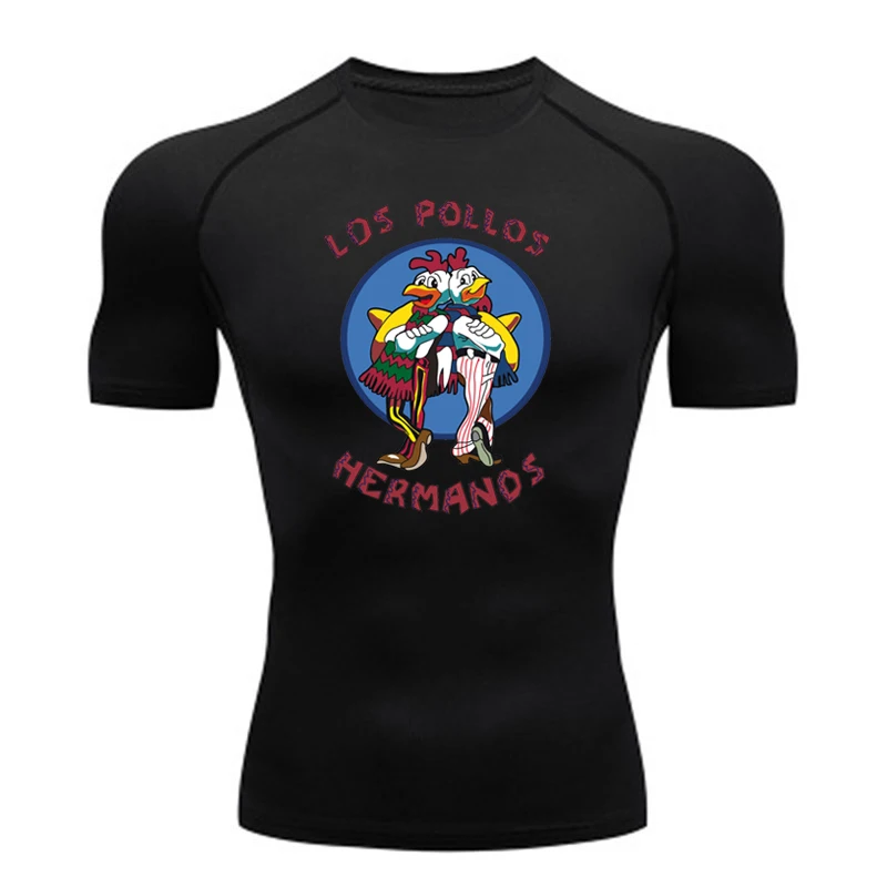 LOS POLLOS Hermanos Funny Printed T-Shirt Men Gym running Short Sleeves Summer  Breathable sports T-shirt Chicken Brothers Tee