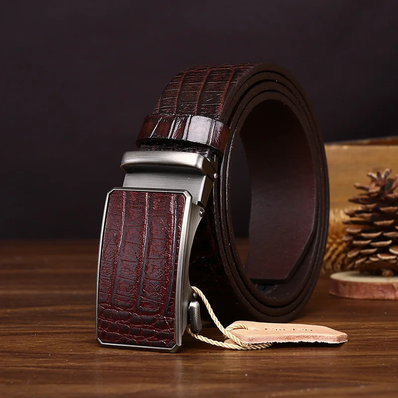 Automatic buckle belt men's high-end light luxury crocodile embossed genuine cowhide fashion casual formal suit trousers belt