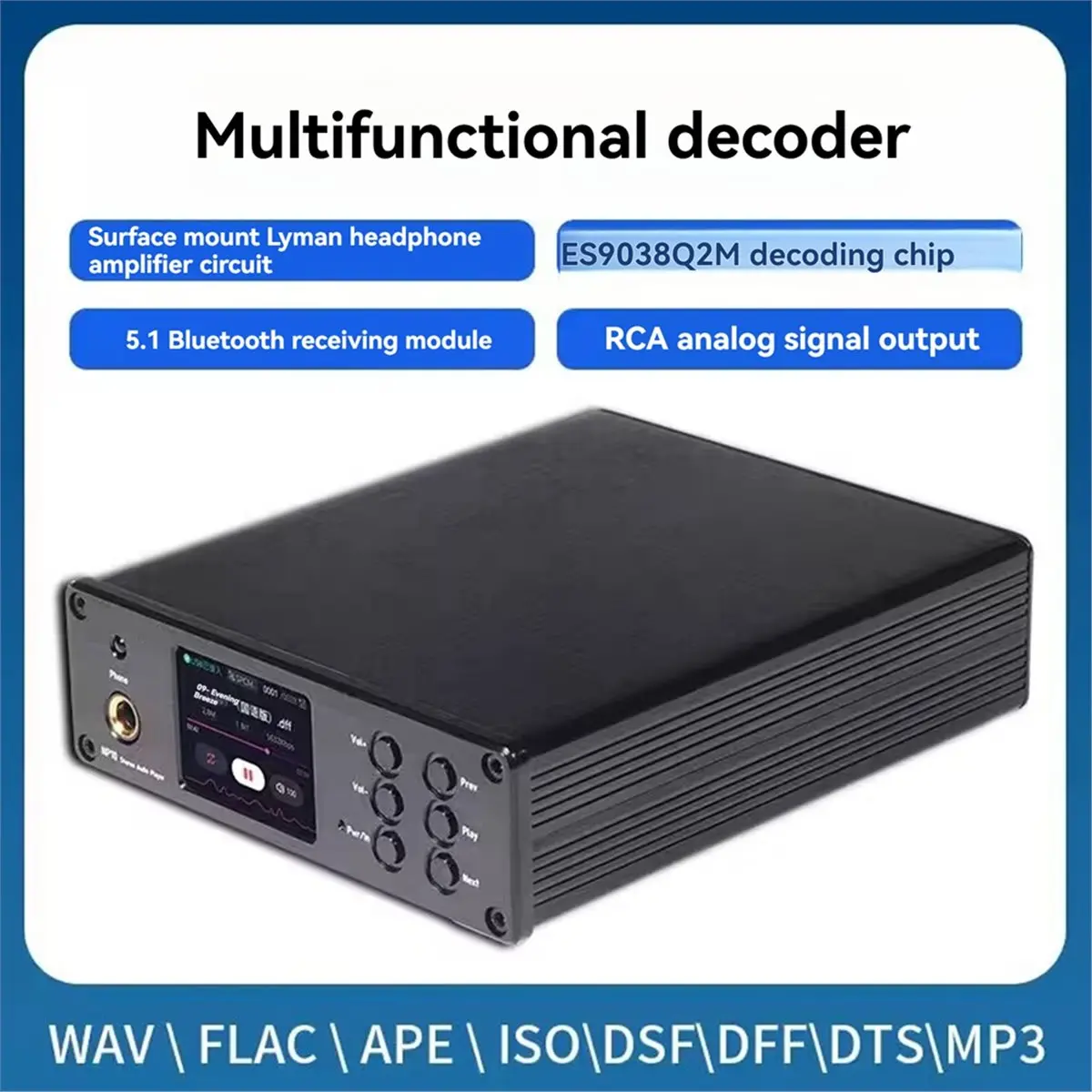 DA10 USB Decoder Dual-Core ES9038 DSD512 Bluetooth 5.1 HIFI Audiophile Earphone Amplifier 6.5mm