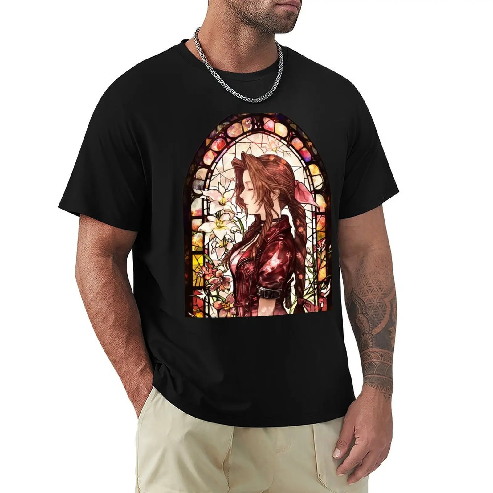 Stained Glass Aerith T-Shirt funny t shirts cotton T-Shirt