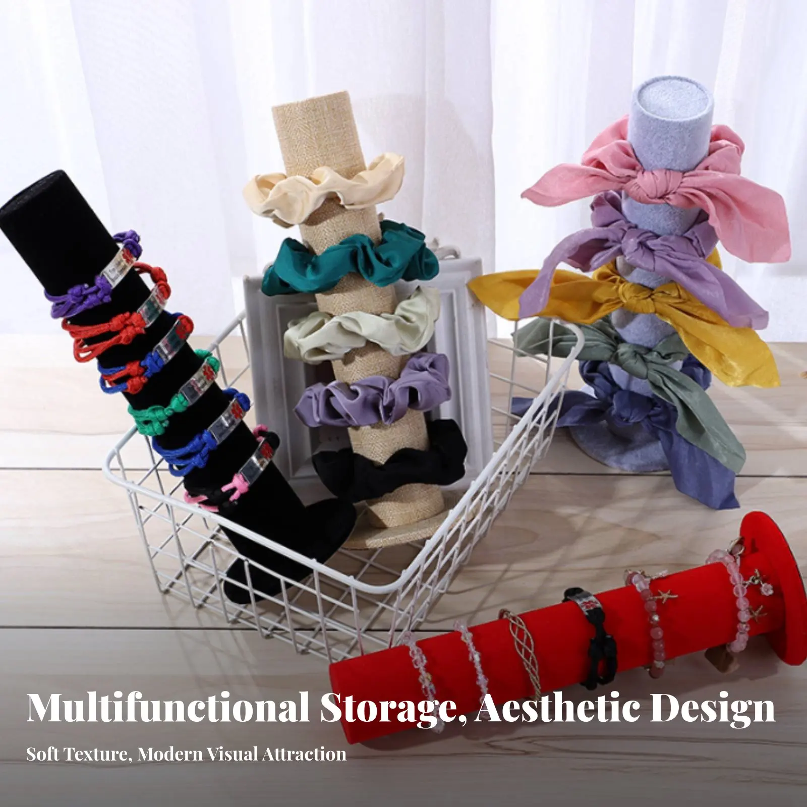 

Подставка-держатель для резинок для волос и скранчи с плюшевым покрытием, вертикальная, экономит место, также подходит для демонстрации браслетов