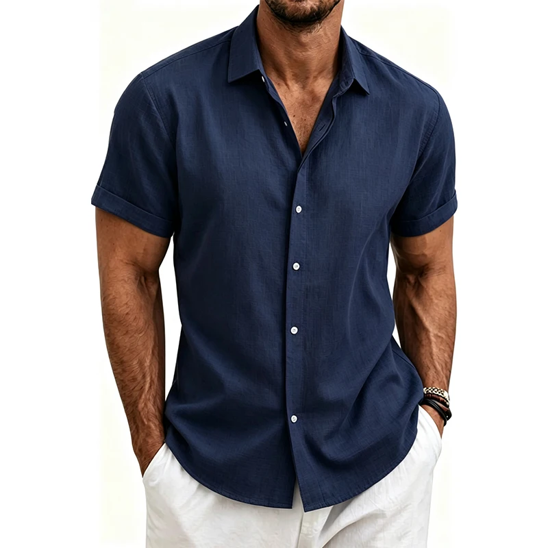 Camisas de Algodão e Linho 2026 para Homens, Camisas Casuais Leves de Manga Curta, Camisas Henley de Praia, Camisetas Havaianas da Moda para Homens
