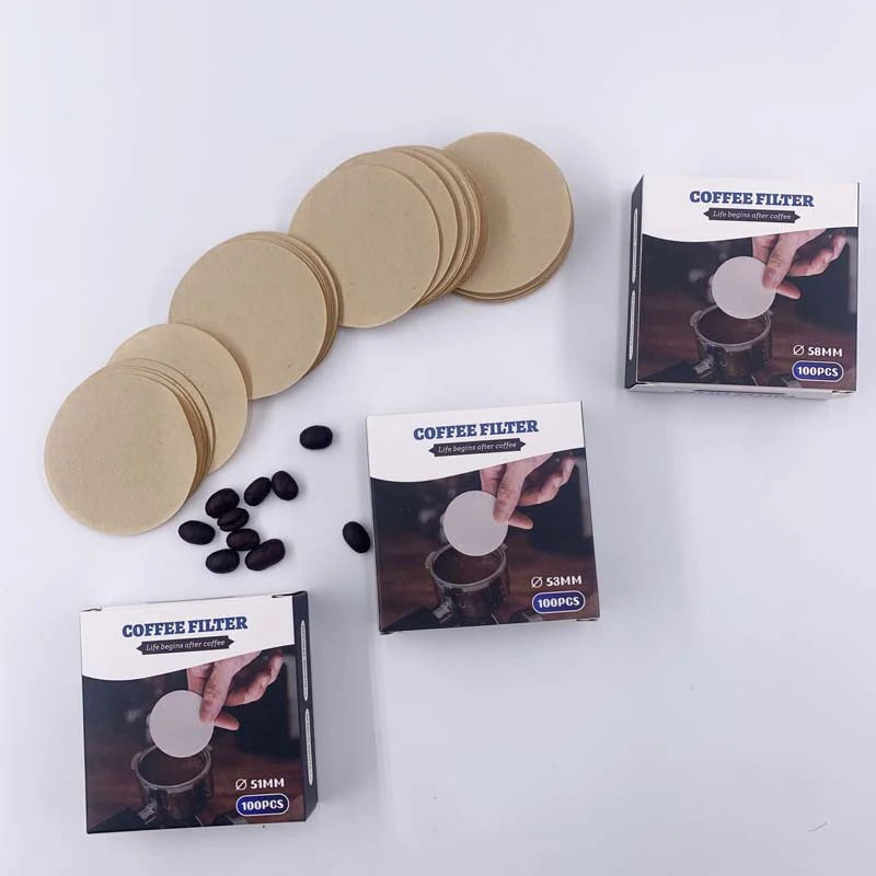51/53/58mm Portafilter Basket Coffee Filter Paper For Espresso Machines 100 Sheets Round Coffee Paper Filter For Moka Pots