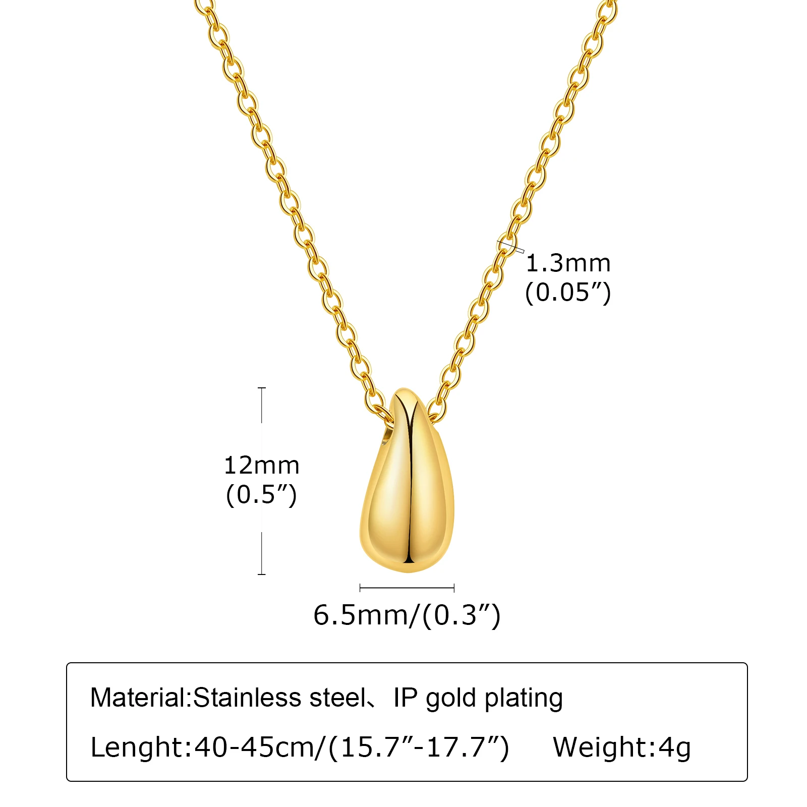 Sliding Waterdrop Pendant Necklace for Women,Teardrop Shape Stainless Steel Jewelry Christmas Gift