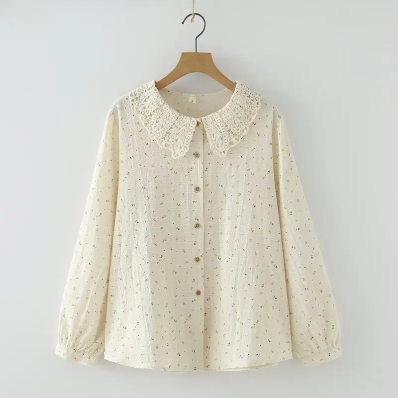 

[Готовый запас] Высококачественная женская блузка из 100% хлопка Mori, женский свободный кардиган с мультяшным принтом и воротником, рубашка с длинным рукавом