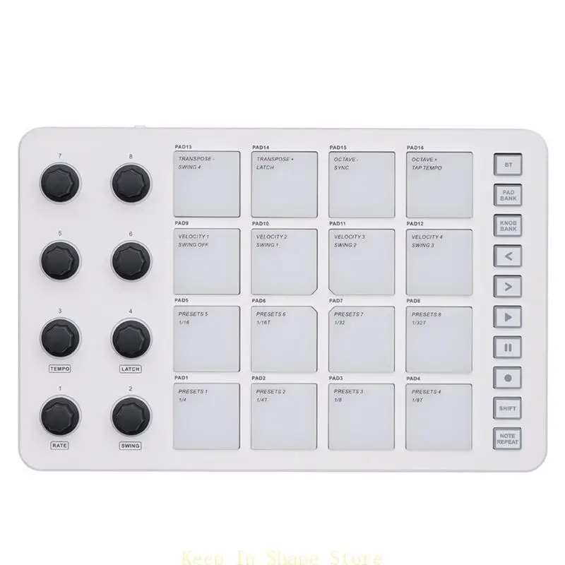 

U1JC Profession Keybed 8 Knobs Music Production LED Display Practical USB MIDI Keyboard Controller with 16 Backlit Drum Pads