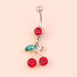 Fashion Crystal Cherry Belly Button Rings Sexy Navel Rings Belly Piercing Body Jewelry Women Girl Party Holiday Jewelry Gifts