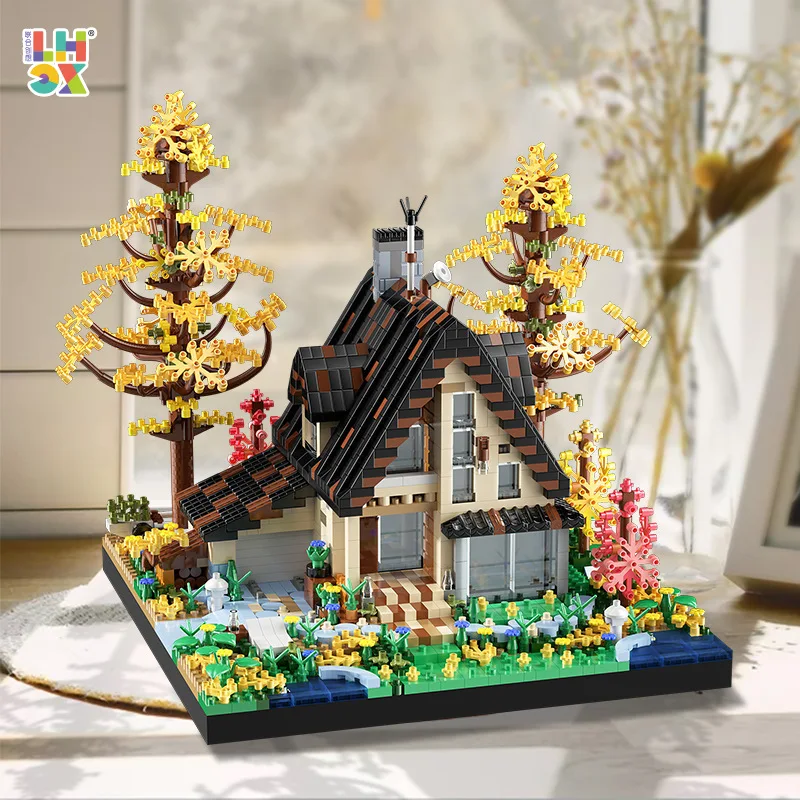 Mini Building Blocks Toy DIY Cherry Blossom Train Station Tree House Architecture Bricks for Kids Gift