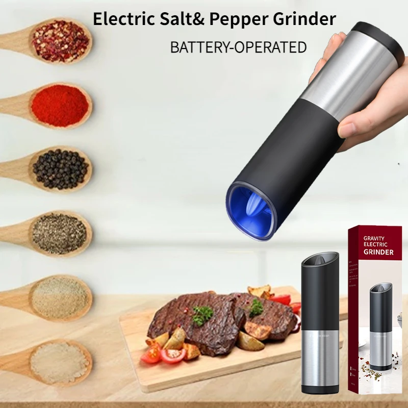 Electric Salt And Pepper Grinder With LED Light Adjustable Coarseness Stainless Steel Kitchen Spice Mill Grinder For BBQ Tools