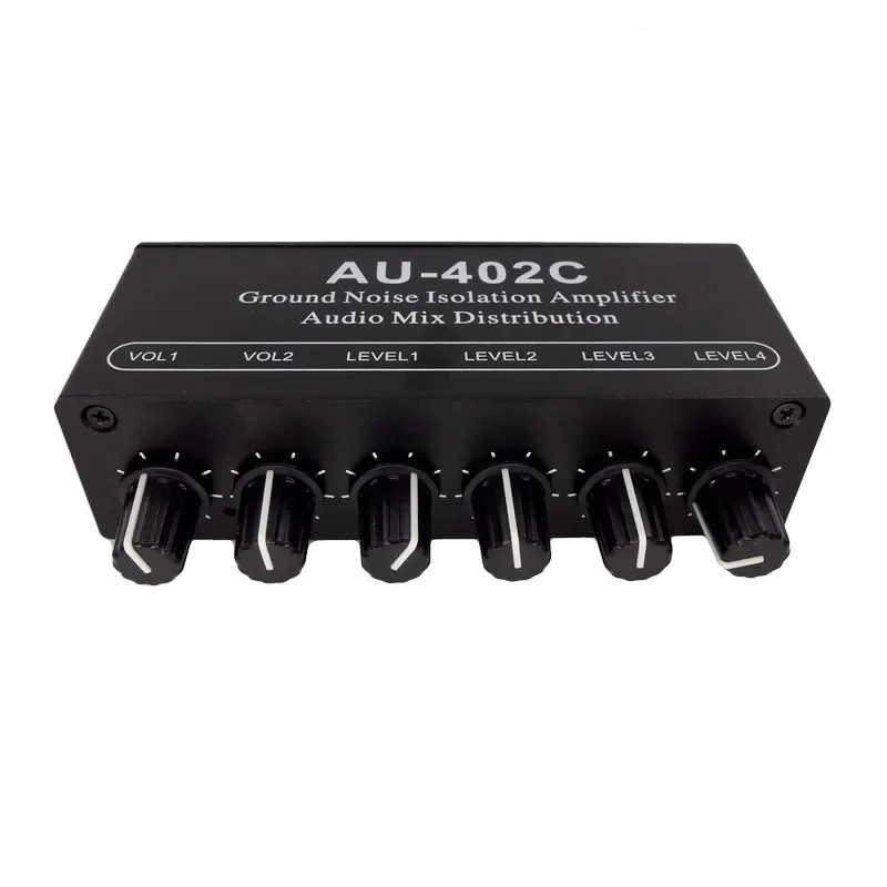 Active Audio Common Ground Isolator Stereo Two Four in Two Out Mixer Splitter Multiple Computer Sound Connection