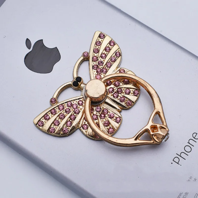 Butterfly Bracket Female Models Rhinestone Ring Buckle with Diamond Metal Ring Bracket Mobile Phone Holders